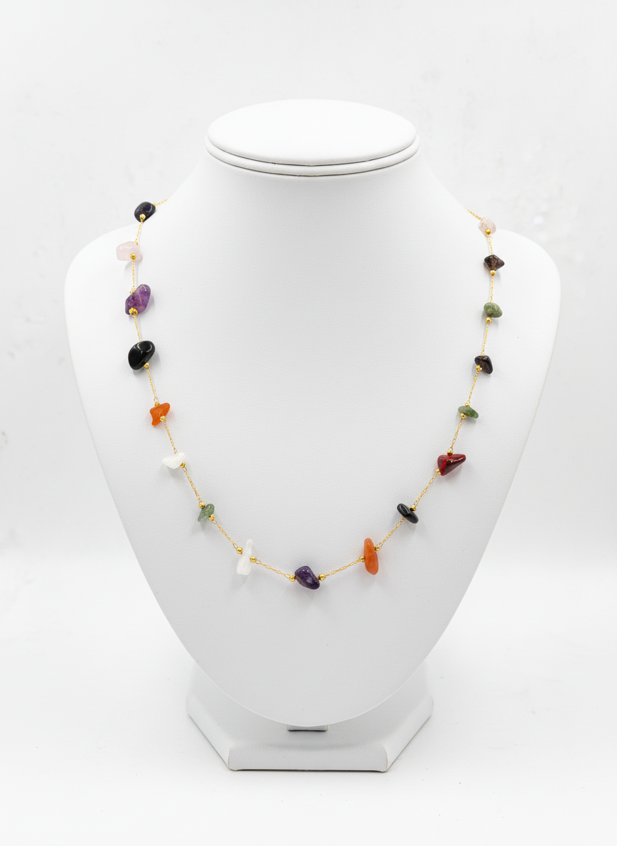Multi Color Natural Stone Gold Plated Necklace for Women and Girls - MVANNKGD157
