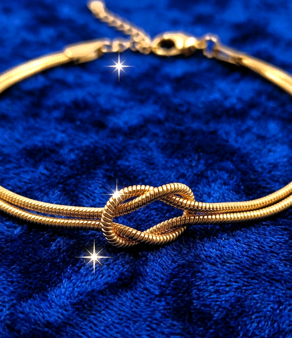 Women Gold Plated Double Strand Snake Chain Love Knot Bracelet for Girls - MVKMBRGD168