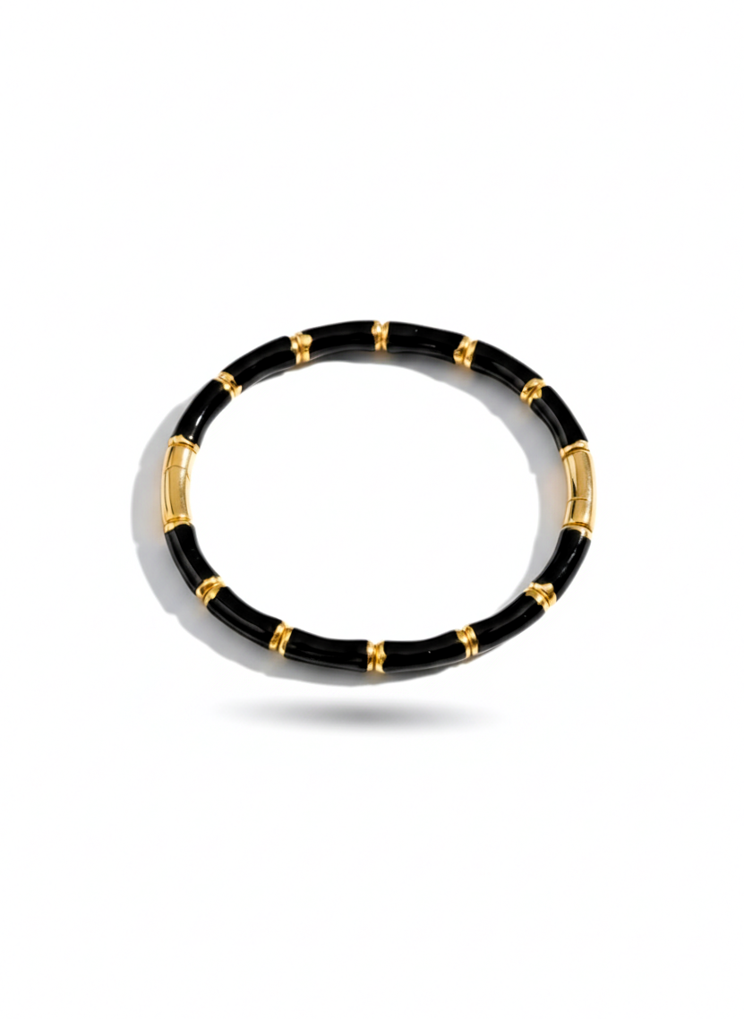 _80: Women Gold Plated Black Bamboo Segmented Bracelet Contemporary Bangle Jewelry - MVHSBRGD140