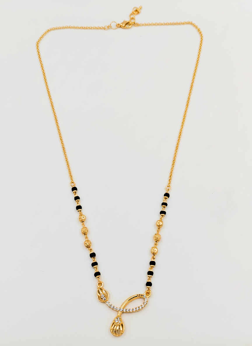 Elegant Gold Plated Mangalsutra for Women with CZ Studded Pendant and Black Beads - MVMFMSGD179