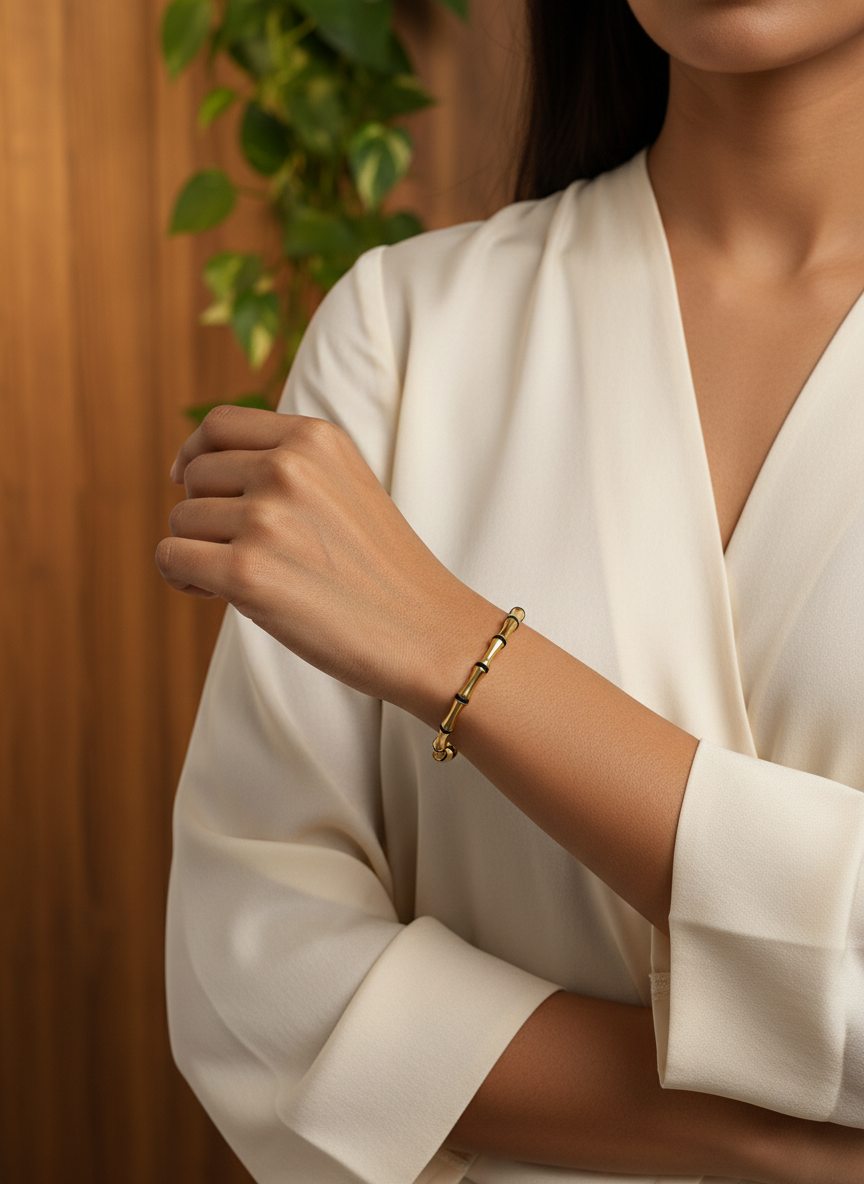 _80: Elegant Gold Plated Bamboo Design Bangle Bracelet for Women and Girls - MVHSBRGD47