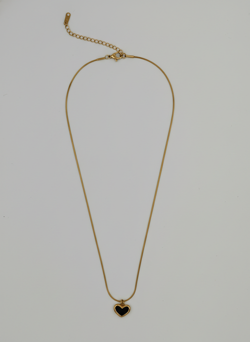 Elegant Black Heart Pendant Necklace for Women - Gold Color Plated Stainless Steel Snake Chain Jewelry - Minimalist Dainty Gift for Her - MVHSNKGD30