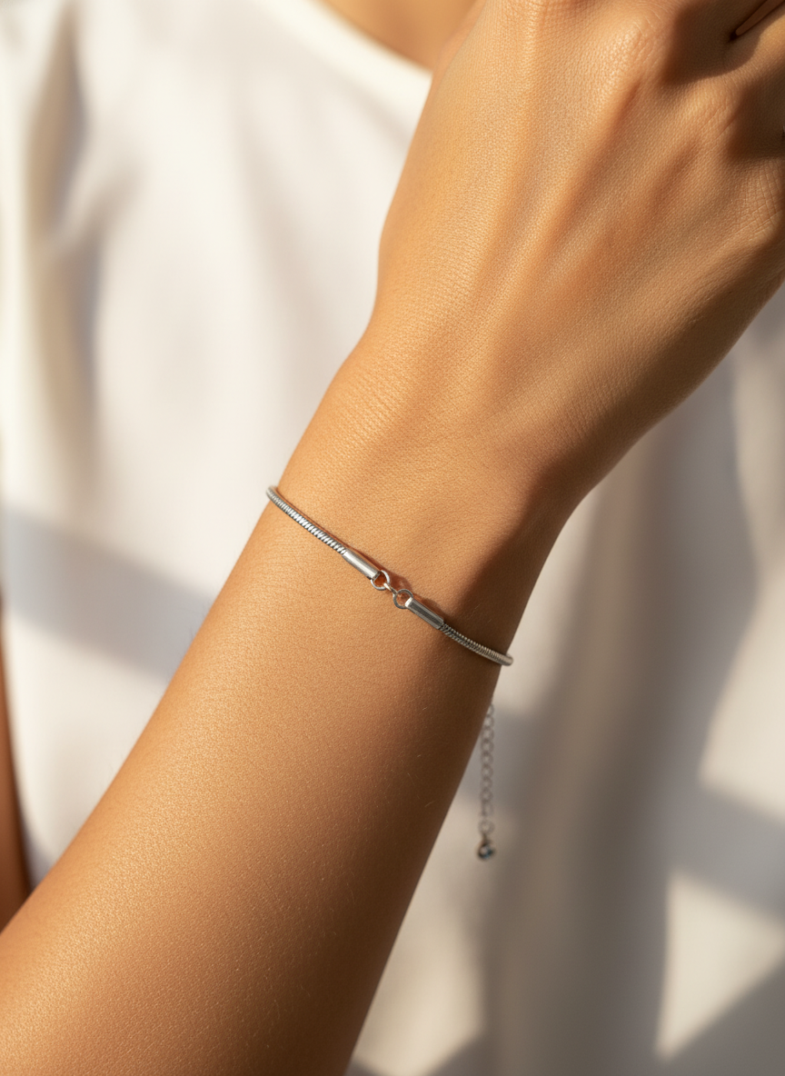 Silver Toned Minimalist Snake Chain Anklet for Women and Girls - MVKMAKSR194