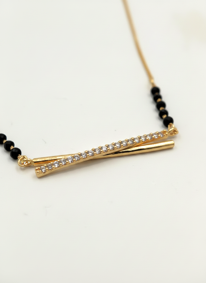Gold Plated Modern Double Bar Stone Studded Mangalsutra for Women - MVMFMSGD176
