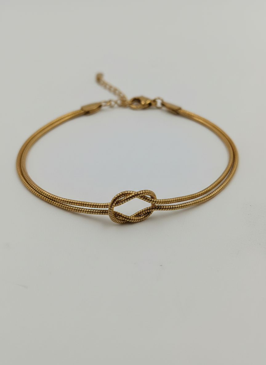 Women Gold Plated Double Strand Snake Chain Love Knot Bracelet for Girls - MVKMBRGD168