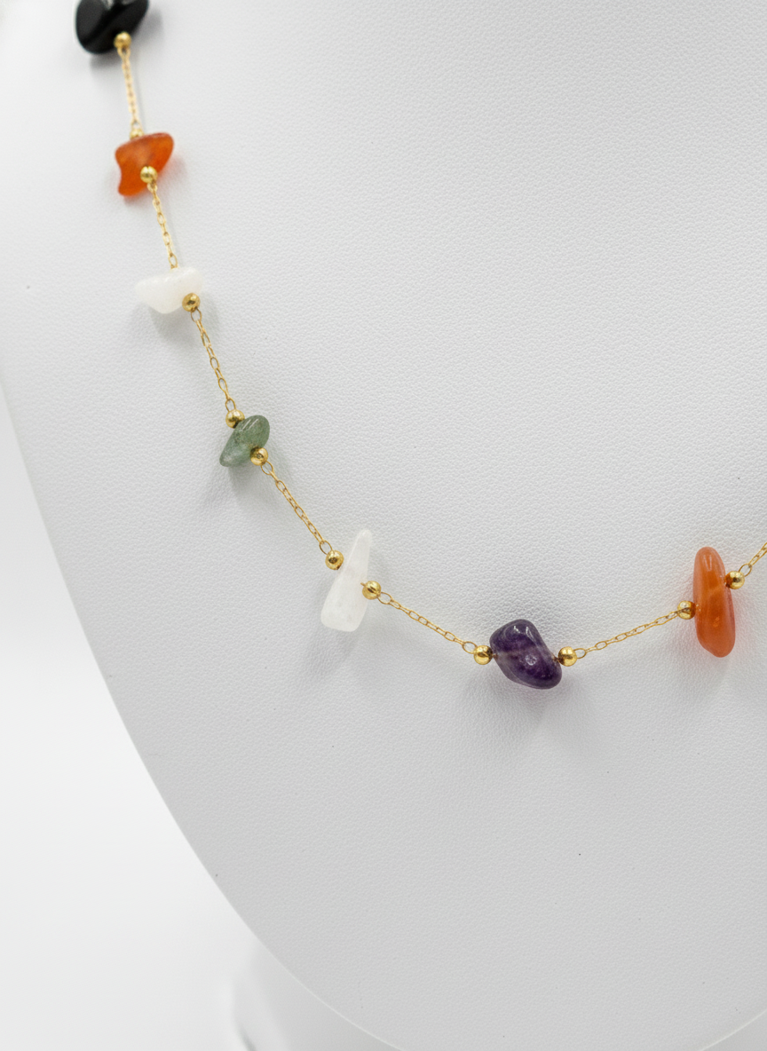 Multi Color Natural Stone Gold Plated Necklace for Women and Girls - MVANNKGD157