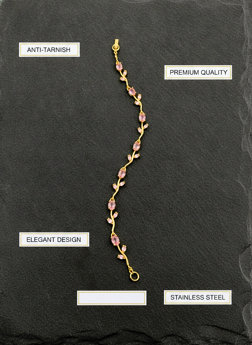 Elegant Gold Plated Pink Tulip Floral Bracelet for Women and Girls - MVDRBRGD198