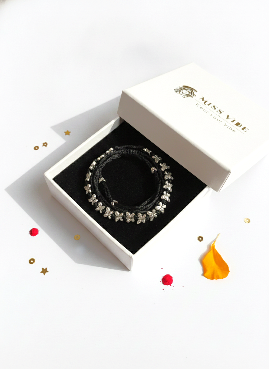 Butterfly Black Thread Adjustable Bracelet for Women and Girls - MVJPBRSR202