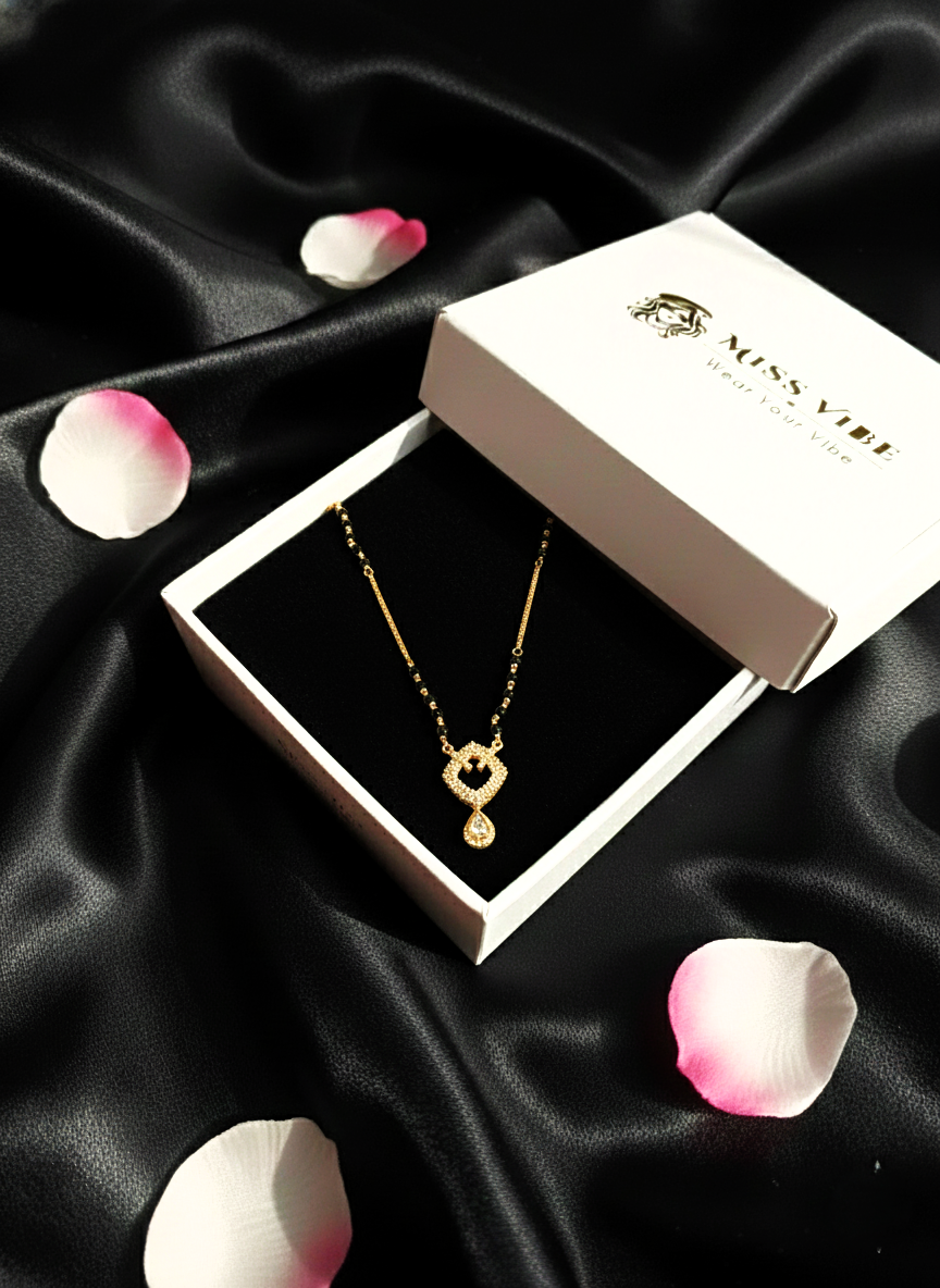 Gold Plated CZ Studded Mangalsutra with Black Beads for Women - MVMFMSGD177