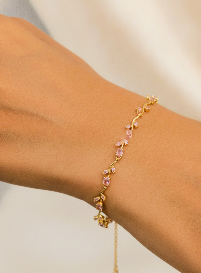 Elegant Gold Plated Pink Tulip Floral Bracelet for Women and Girls - MVDRBRGD198