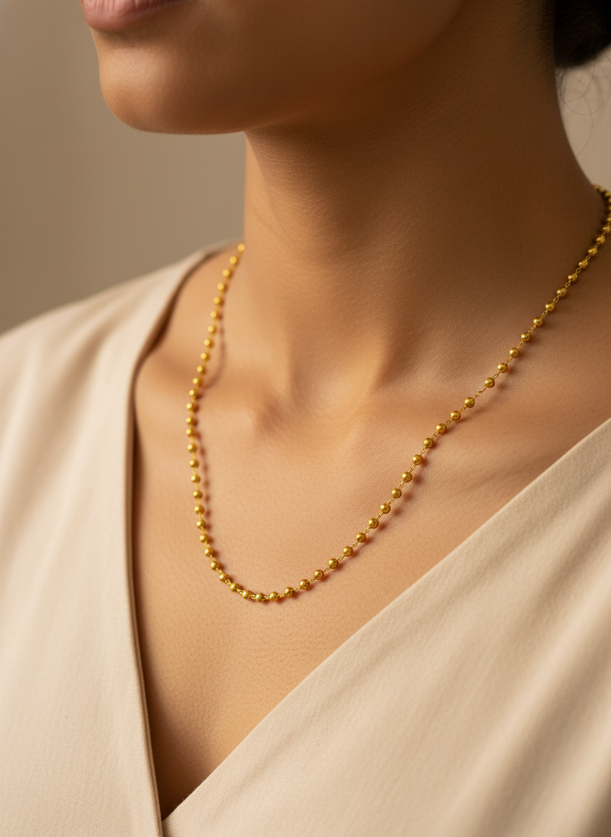 Elegant Gold Plated Beaded Matar Mala Necklace for Women and Men - MVDRNKGD155
