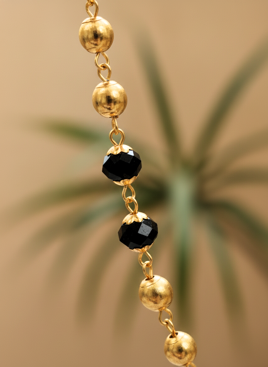 Traditional Black and Gold Plated Moti Mala Necklace for Women Long Chain - MVDRNKGD180