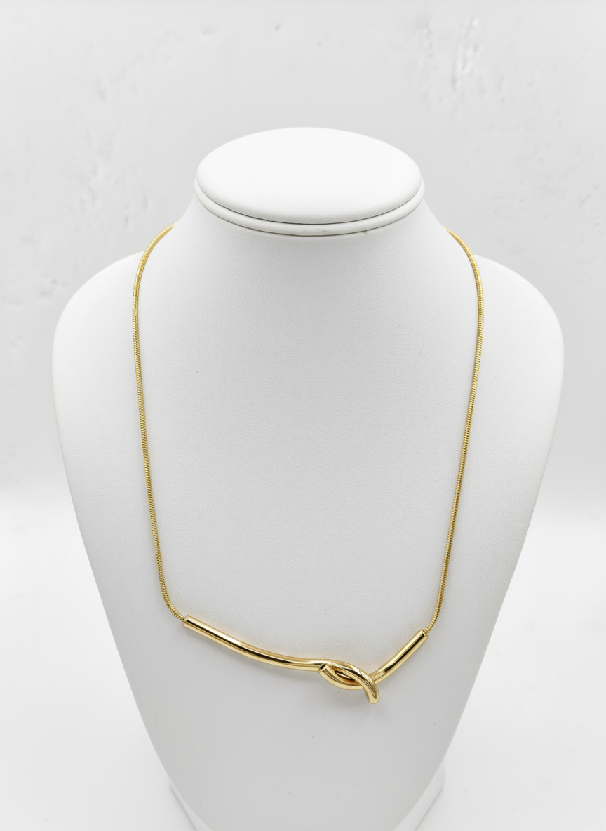 Gold Plated Knotted Bar Snake Chain Necklace for Women and Girls - MVANNKGD160