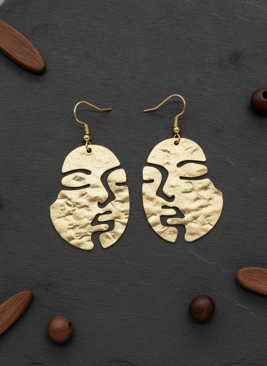 Gold Plated Abstract Face Silhouette Statement Drop Earrings for Women - MVJPERGD210