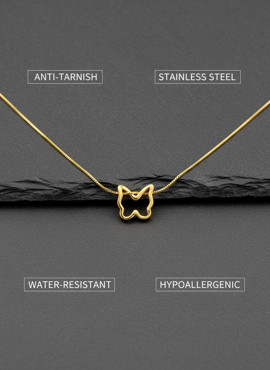 Elegant Gold Plated Butterfly Pendant Necklace for Women Minimalist Daily Wear - MVNFNKGD156