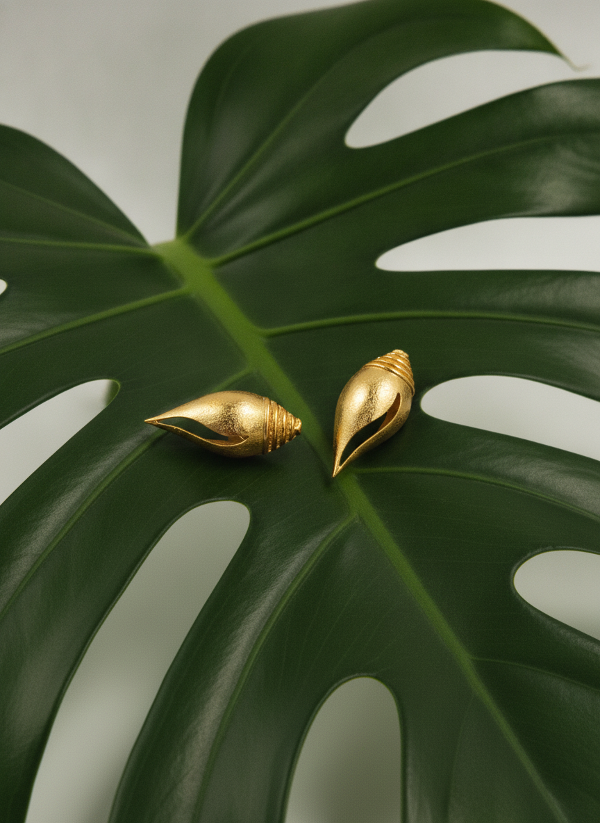 Gold Plated Conch Shell Stud Earrings for Women Contemporary Nature Design - MVJPERGD213