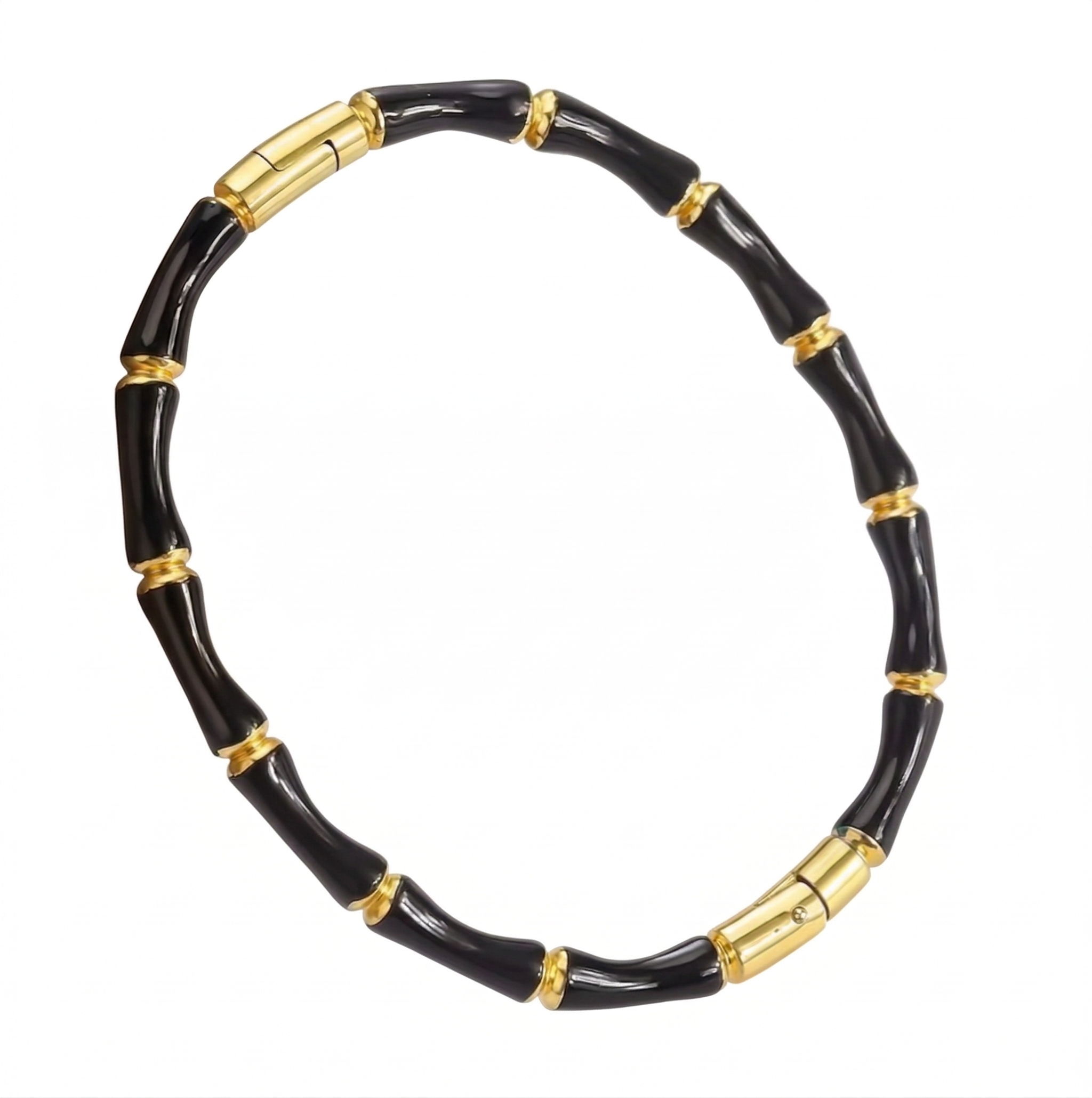 _80: Women Gold Plated Black Bamboo Segmented Bracelet Contemporary Bangle Jewelry - MVHSBRGD140