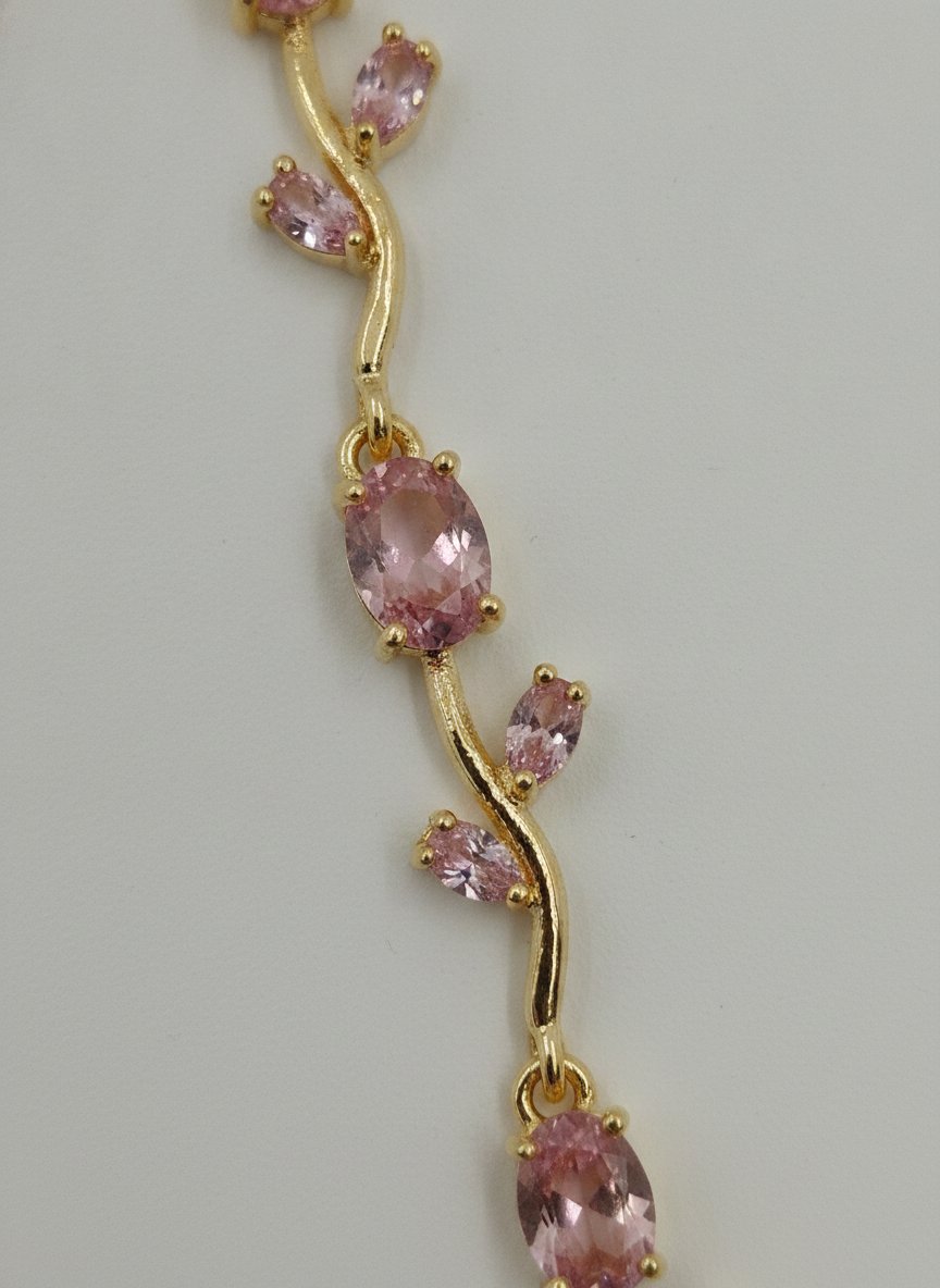 Elegant Gold Plated Pink Tulip Floral Bracelet for Women and Girls - MVDRBRGD198