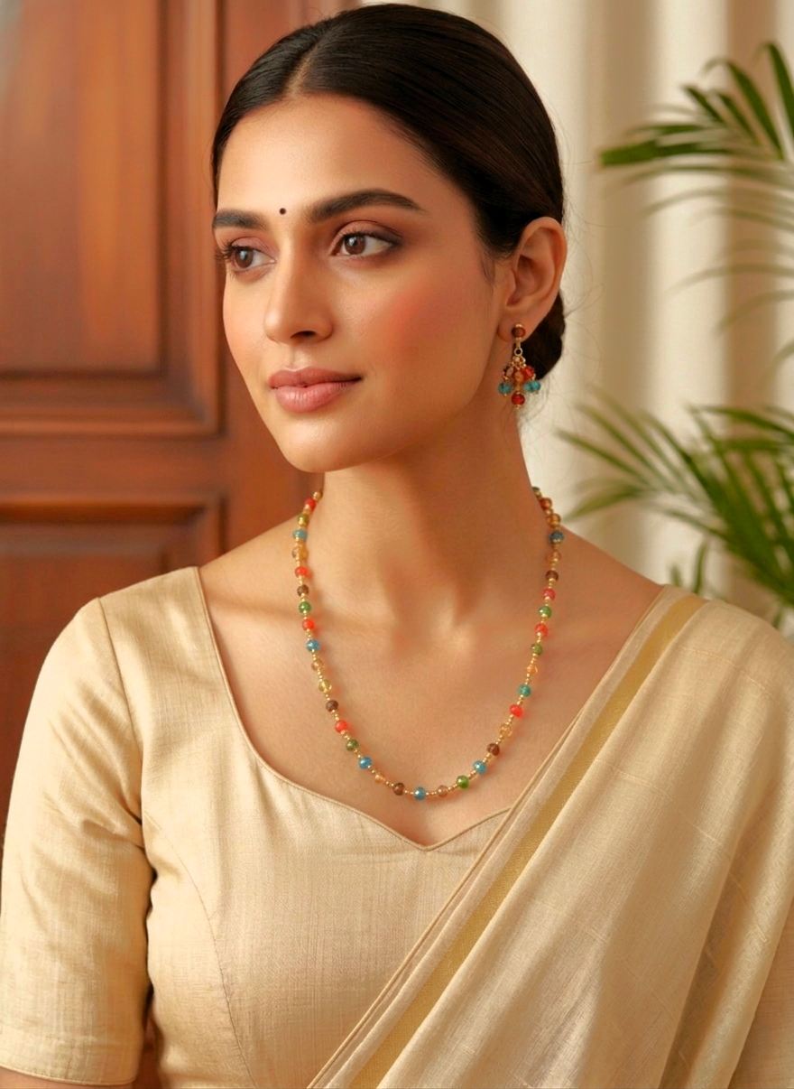 Traditional Multicolor Beaded Moti Mala Necklace for Women and Girls - MVDRNKGD182