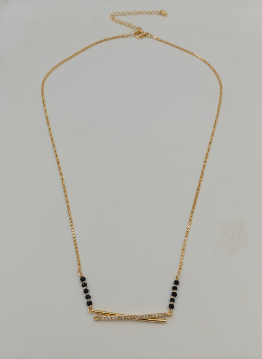 Gold Plated Modern Double Bar Stone Studded Mangalsutra for Women - MVMFMSGD176