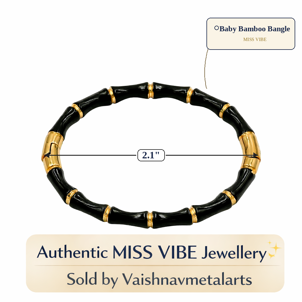 Elegant Black and Gold Bamboo Design Hinged Bangle Bracelet for Young Girls - MVNFBRGD167