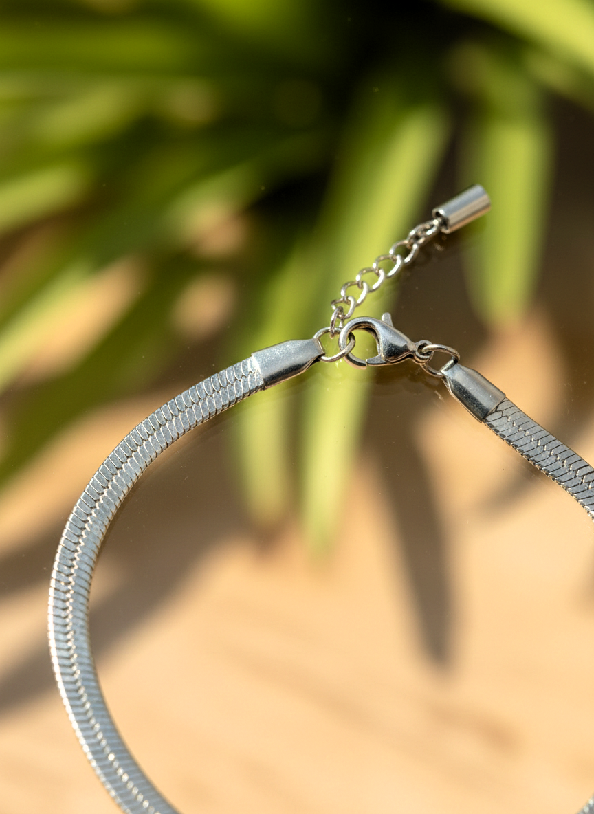 MISS VIBE Trendy Silver Tone Flat Snake Herringbone Chain Anklet for Girls|Women - MVDRAKSR99