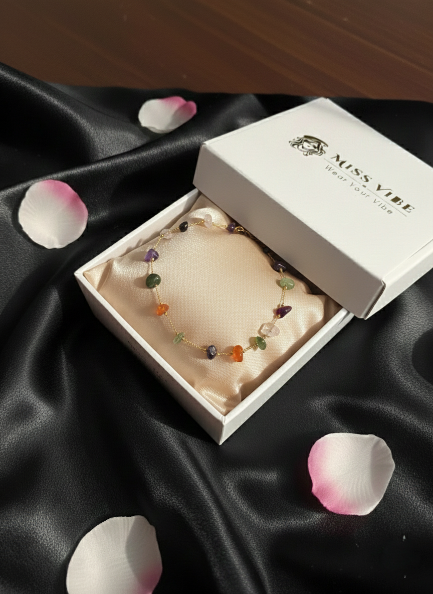 Multi Color Natural Stone Gold Plated Necklace for Women and Girls - MVANNKGD157