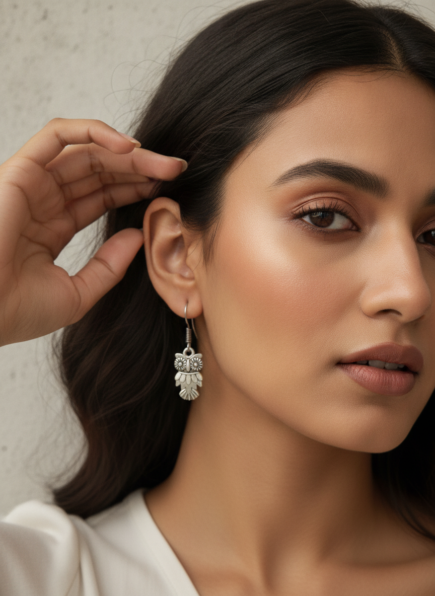MVJ Oxidised Silver Owl Drop Earrings for Women Boho Tribal Fashion Jewelry - MVJPERGD215
