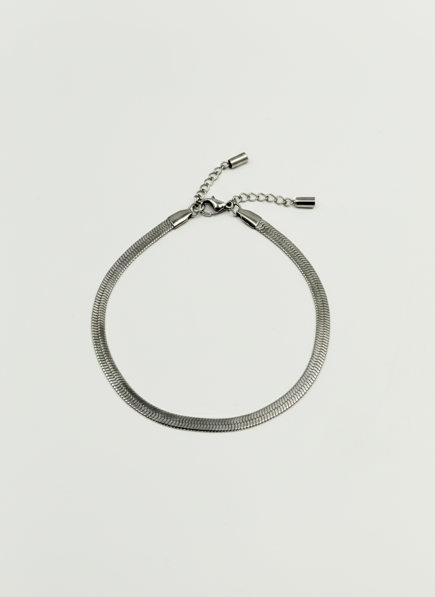 MISS VIBE Trendy Silver Tone Flat Snake Herringbone Chain Anklet for Girls|Women - MVDRAKSR99