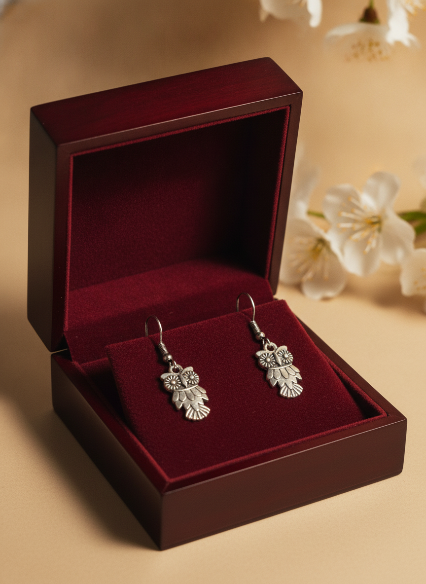 MVJ Oxidised Silver Owl Drop Earrings for Women Boho Tribal Fashion Jewelry - MVJPERGD215