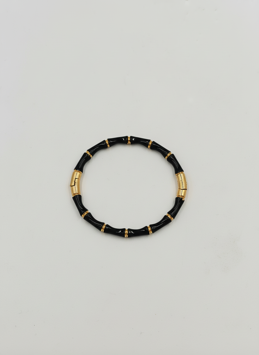 Elegant Black and Gold Bamboo Design Hinged Bangle Bracelet for Young Girls - MVNFBRGD167