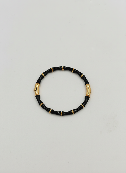 Elegant Black and Gold Bamboo Design Hinged Bangle Bracelet for Young Girls - MVNFBRGD167