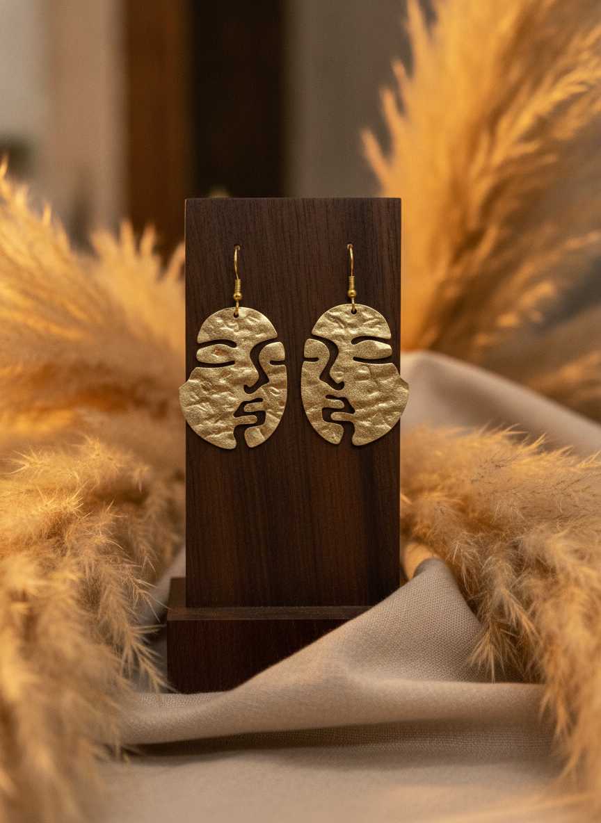 Gold Plated Abstract Face Silhouette Statement Drop Earrings for Women - MVJPERGD210