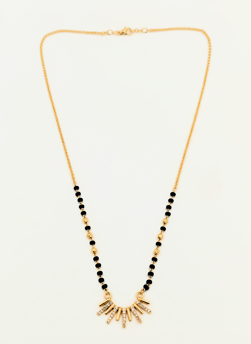 Gold Plated Stone Studded Sunburst Mangalsutra for Women with Black Beads - MVMFMSGD178