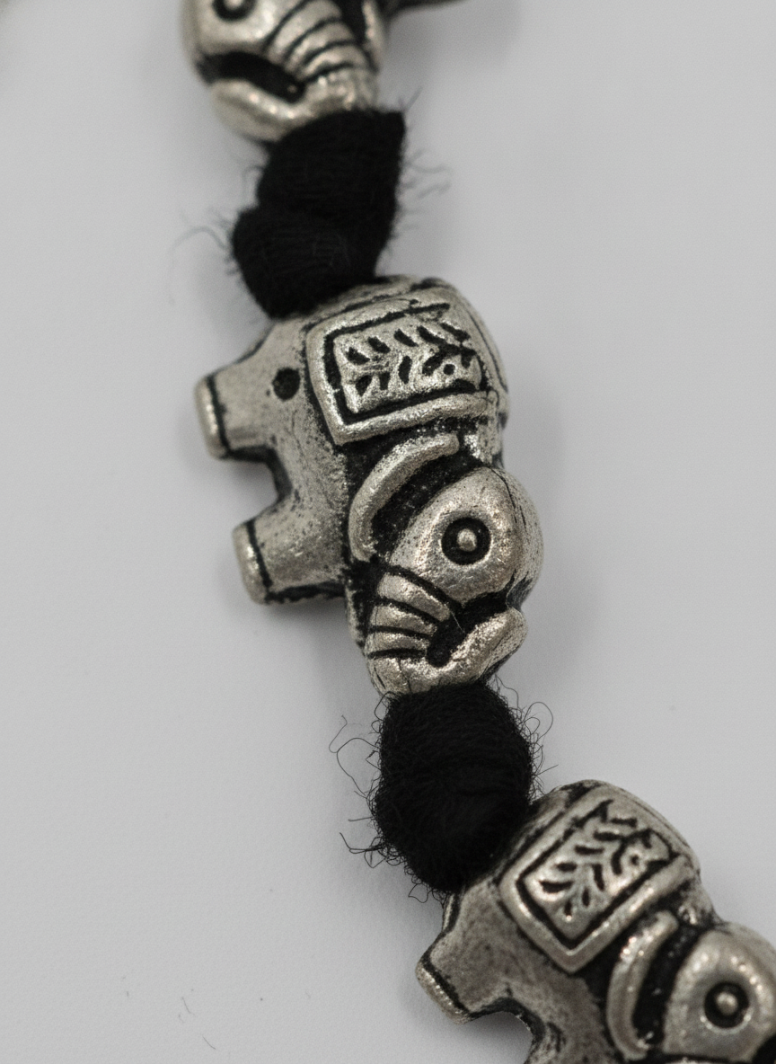 Silver Oxidised Elephant Black Thread Adjustable Bracelet for Women and Men - MVJPBRSR200