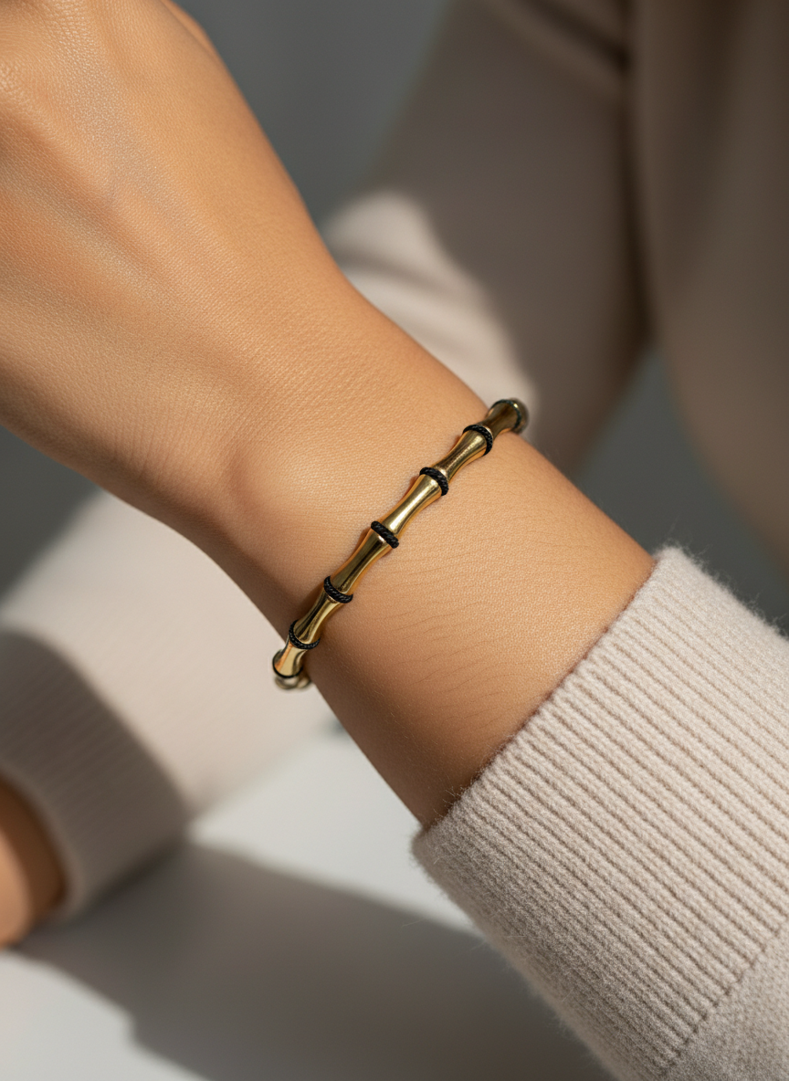 _80: Elegant Gold Plated Bamboo Design Bangle Bracelet for Women and Girls - MVHSBRGD47