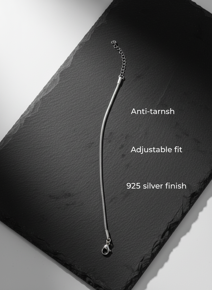 Silver Toned Minimalist Snake Chain Anklet for Women and Girls - MVKMAKSR194