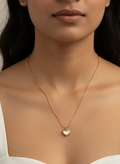 Elegant Gold Plated Heart Pendant Necklace for Women - Shimmering Mother of Pearl Style Inlay on Sleek Snake Chain - Hypoallergenic Jewelry Gift for Her - MVHSNKGD31