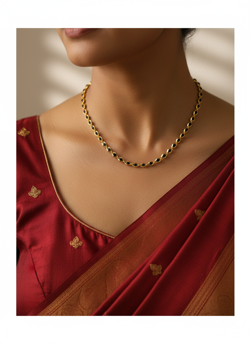 Gold Plated Black Bead Long Mala Chain Necklace for Men and Women - MVDRNKGD183