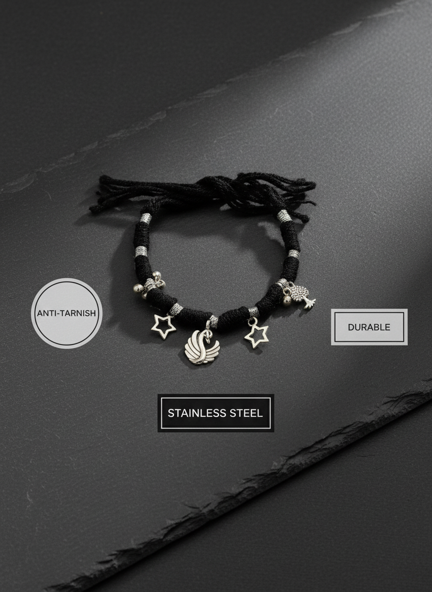 Combo of 2 Oxidized Silver Charm Black Thread Bracelets for Women and Girls - MVCMBRGD174