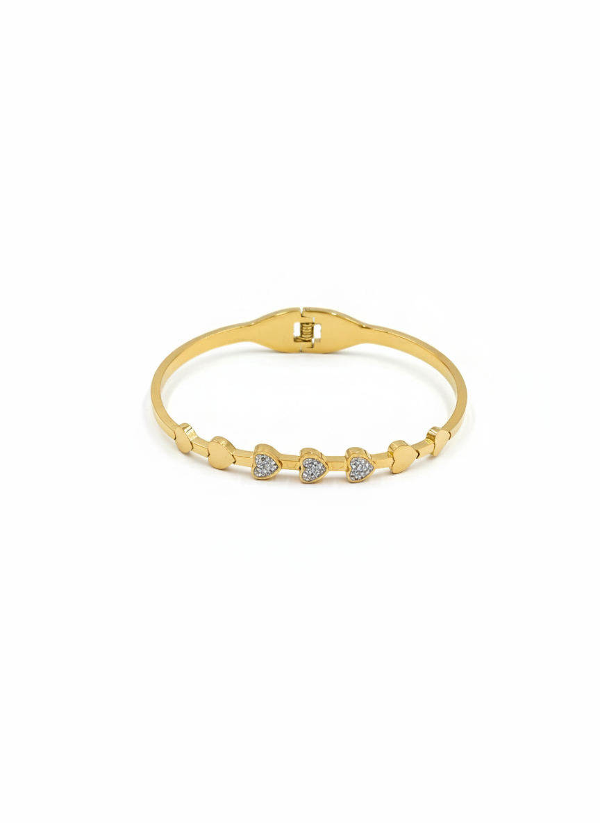 Gold Plated Crystal Heart Charm Bangle Bracelet for Women and Girls - MVANBRGD165