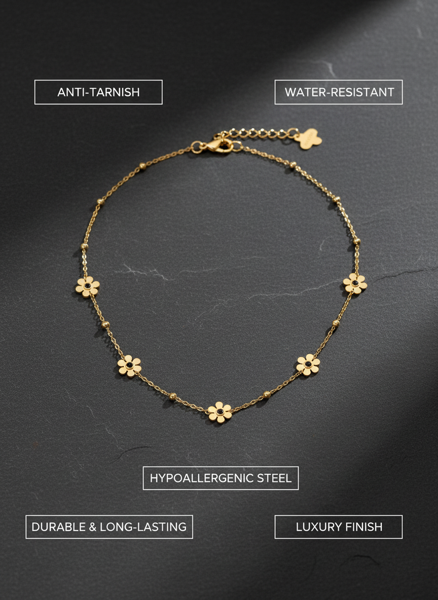 Elegant Gold Plated Flower Charm Necklace for Women Floral Delicate Chain - MVANNKGD164