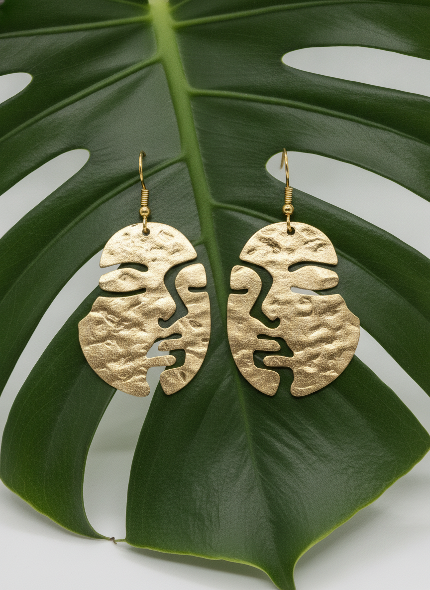 Gold Plated Abstract Face Silhouette Statement Drop Earrings for Women - MVJPERGD210