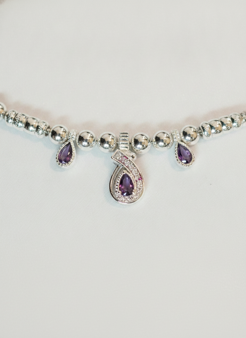 Silver Plated Purple Stone Anklet Pair for Women and Girls Payal - MVDRAKSR197