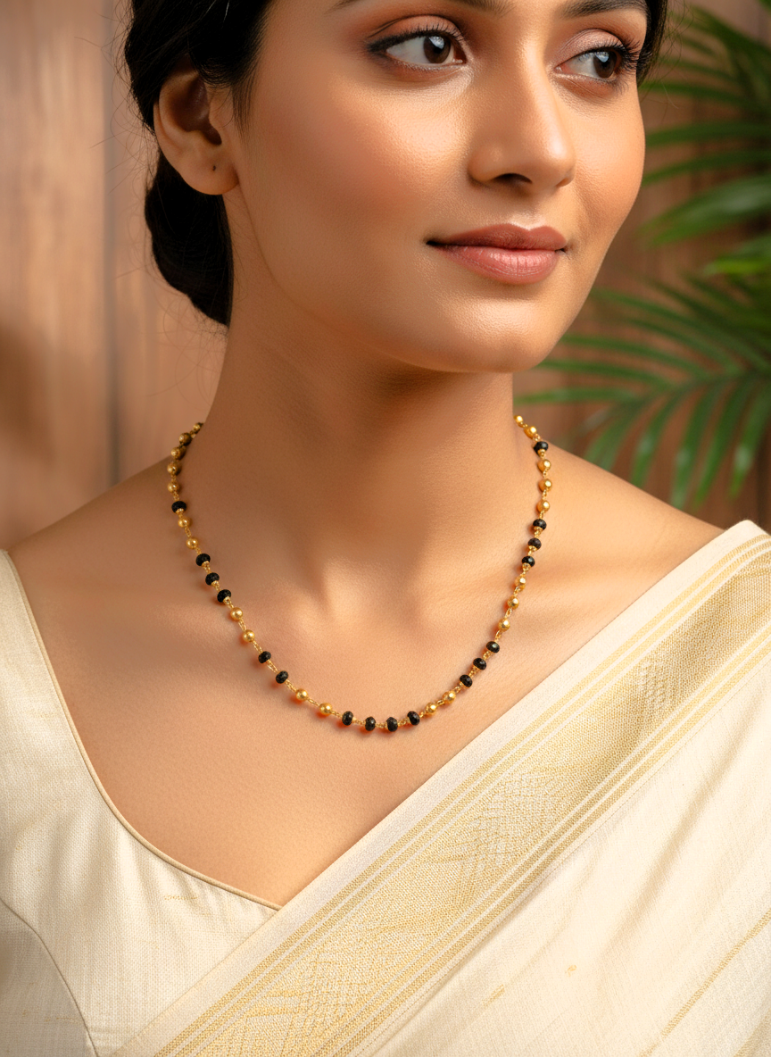 Traditional Black and Gold Plated Moti Mala Necklace for Women Long Chain - MVDRNKGD180