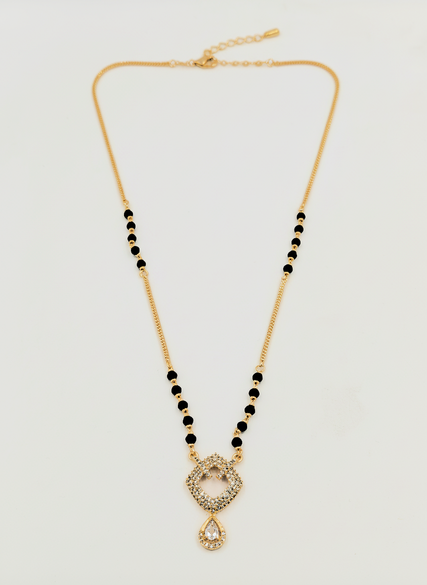 Gold Plated CZ Studded Mangalsutra with Black Beads for Women - MVMFMSGD177