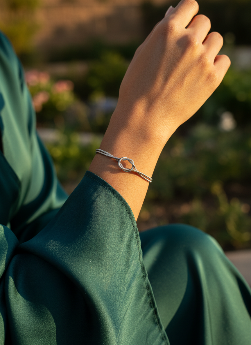Elegant Silver Toned Minimalist Interlocking Knot Snake Chain Bracelet for Women - MVKMBRSR169