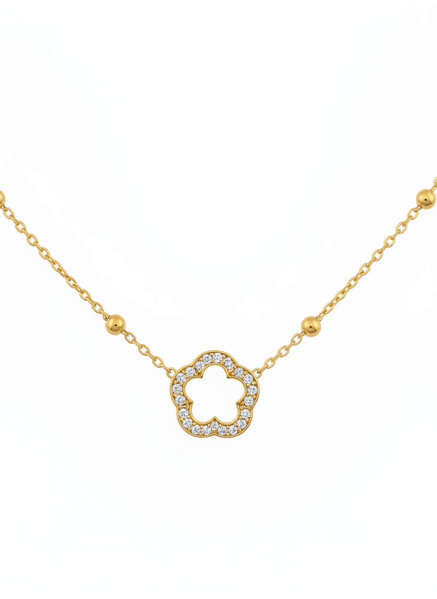 Gold Plated Flower Charm Necklace for Women Elegant Floral Chain Jewelry - MVANNKGD163