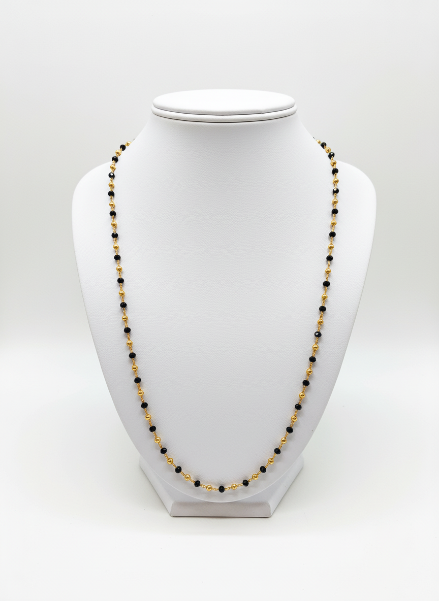 Gold Plated Traditional Black Beads Mala Necklace for Women and Girls - MVDRNKGD166