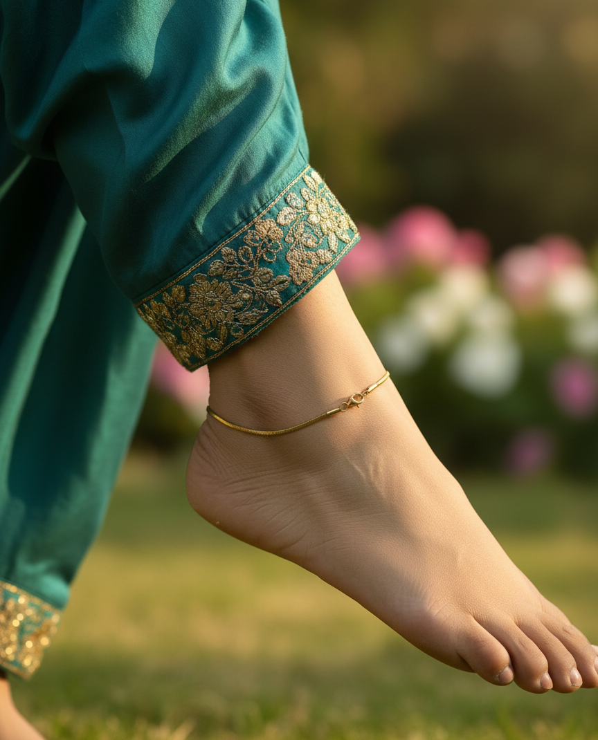 Women Gold Plated Sleek Snake Chain Minimalist Anklet Payal for Girls - MVKMAKGD195